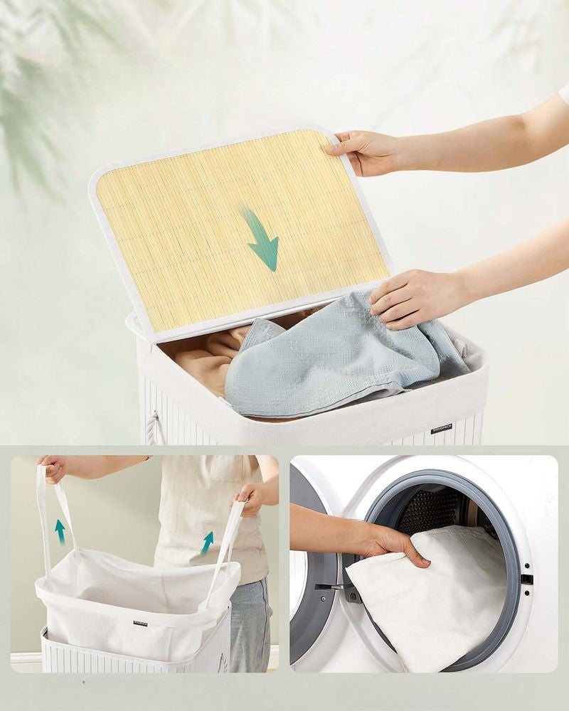 Nancy's Micigliano Wasmand - Wasbox - Uitneembare Waszak - Wit - Bamboe - 95 Liter