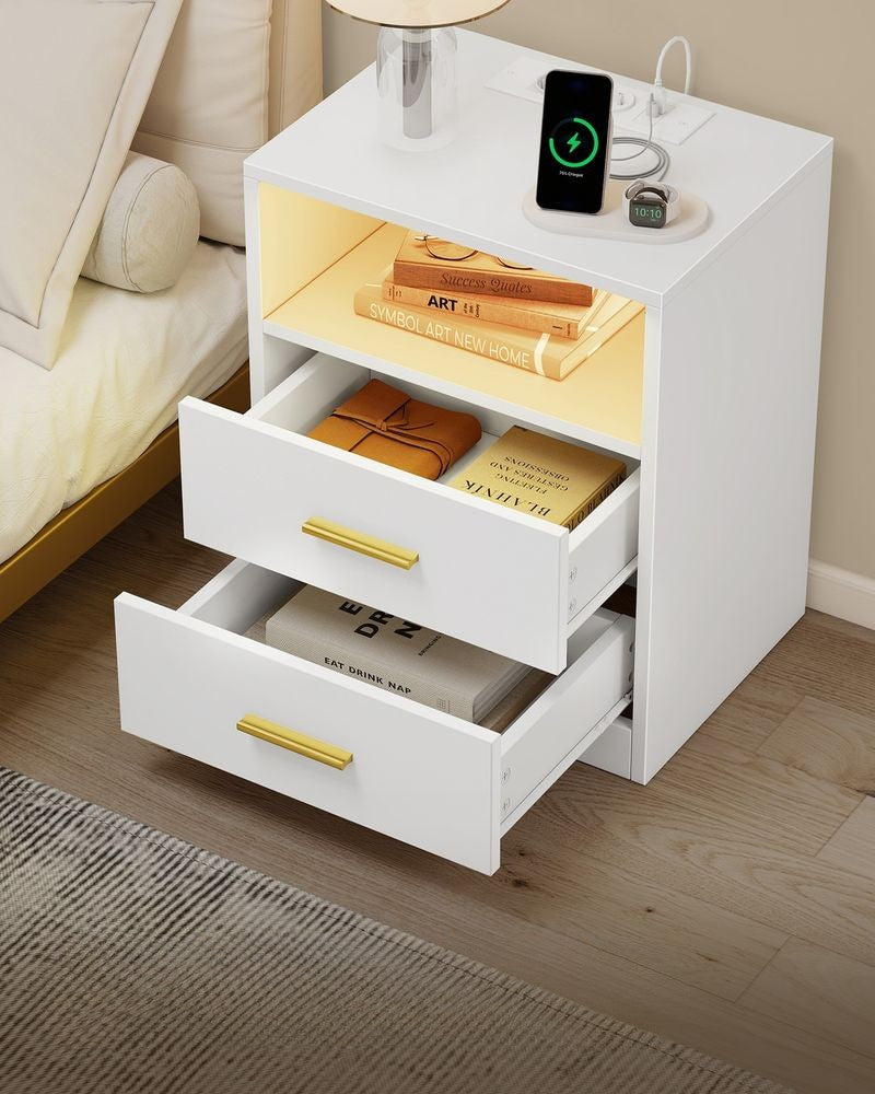 Nancy's Postal Nachtkastjes - Set van 2 - Praktische stekkerdoos - LED-Verlichting - Wit - ± 40 x 35 x 50 cm