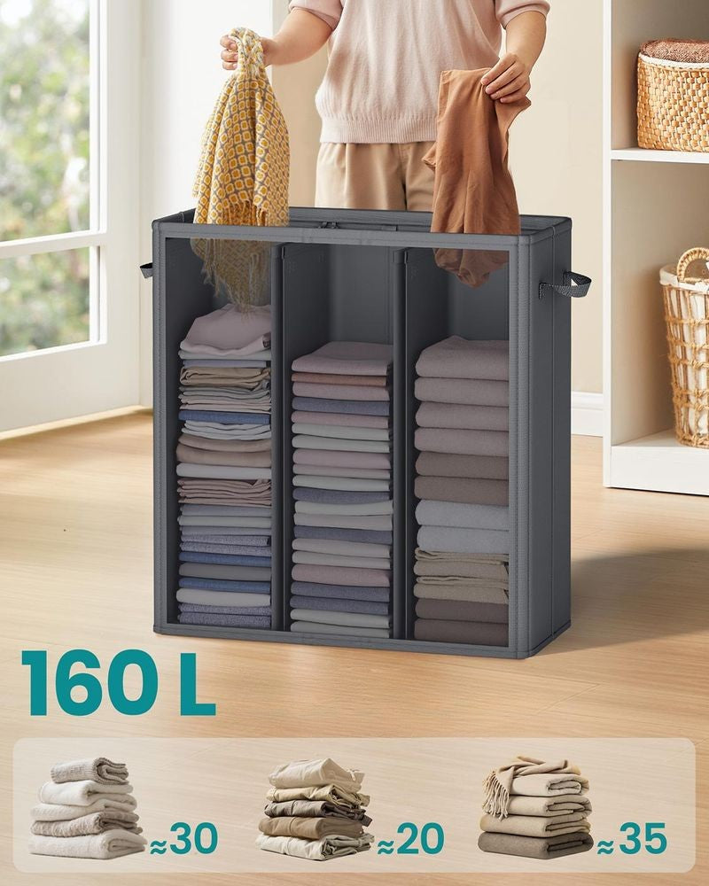 Nancy's Molinella Wasmand - Wasbox - Was sorteerder - 3 vakken - Donkergrijs - 160 Liter