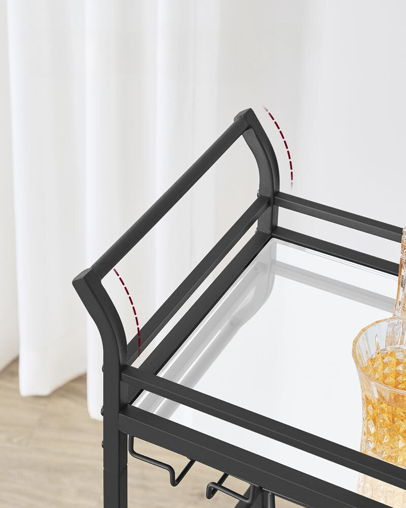 Nancy's Redcar Keukentrolley Zwart- Serveerwagen - Bartrolley - Modern - Staal - Spiegelglas - 46,8 x 30 x 92 cm