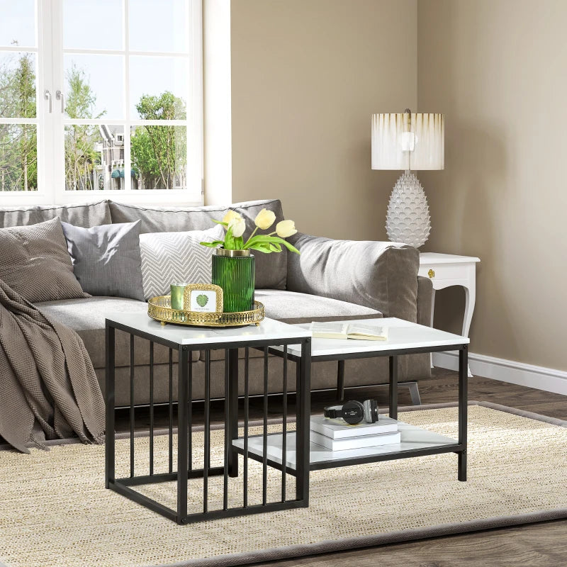 Nancy's Gagos Salontafel Set - Bijzettafel Set - Wit / Zwart - Marmerlook