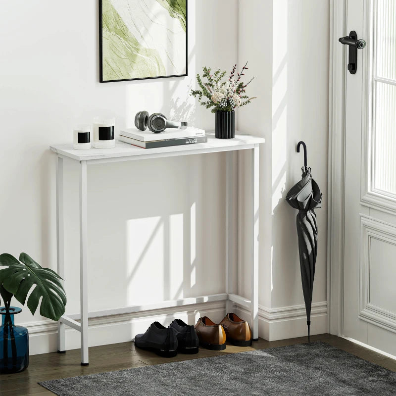 Nancy's Menaggio Sidetable - Consoletafel - Bijzettafel - Wit - Marmerlook - ± 75 x 25 x 75 cm