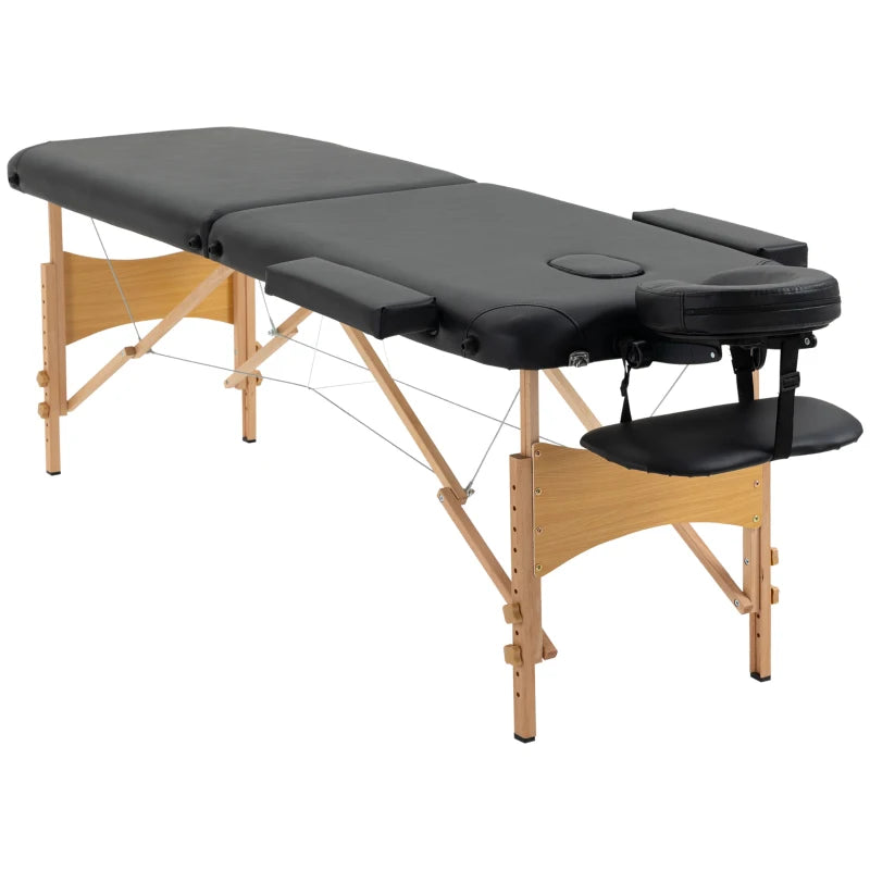 Table de massage Nancy's Altopascio - Table de soins - Pliable - Hauteur réglable - Noir - Bois de hêtre / Simili cuir