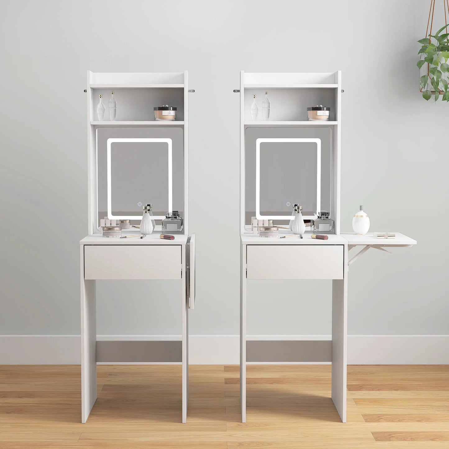 Nancy's Manfredonia Kaptafel - Make Up Tafel - Makeup tafel met verlichting - Wit - ± 45 x 45 x 150 cm