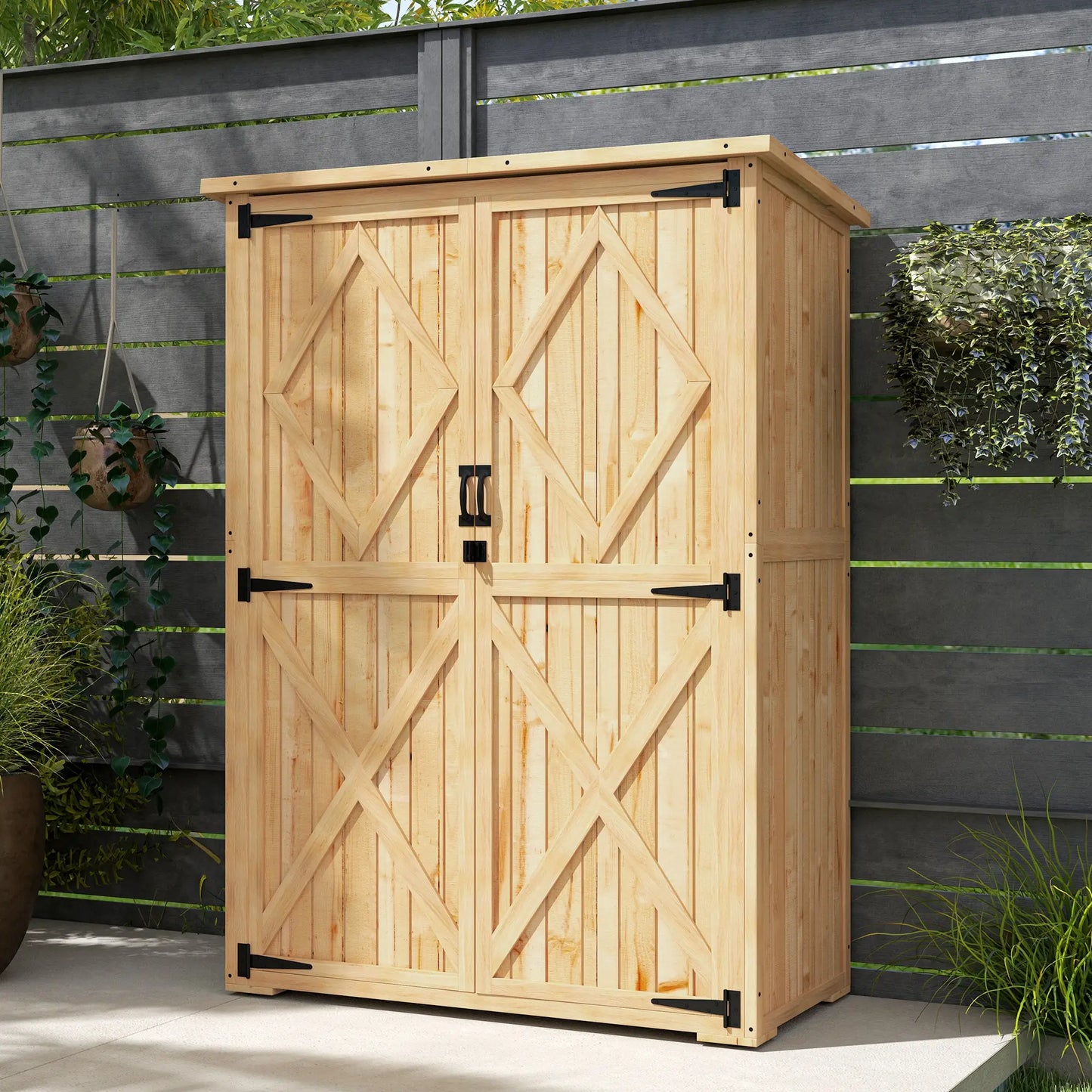 Nancy's Floridia Tuinkast - Buitenkast - Opbergkast voor buiten - Dennenhout - ± 115 x 55 x 159/167H cm
