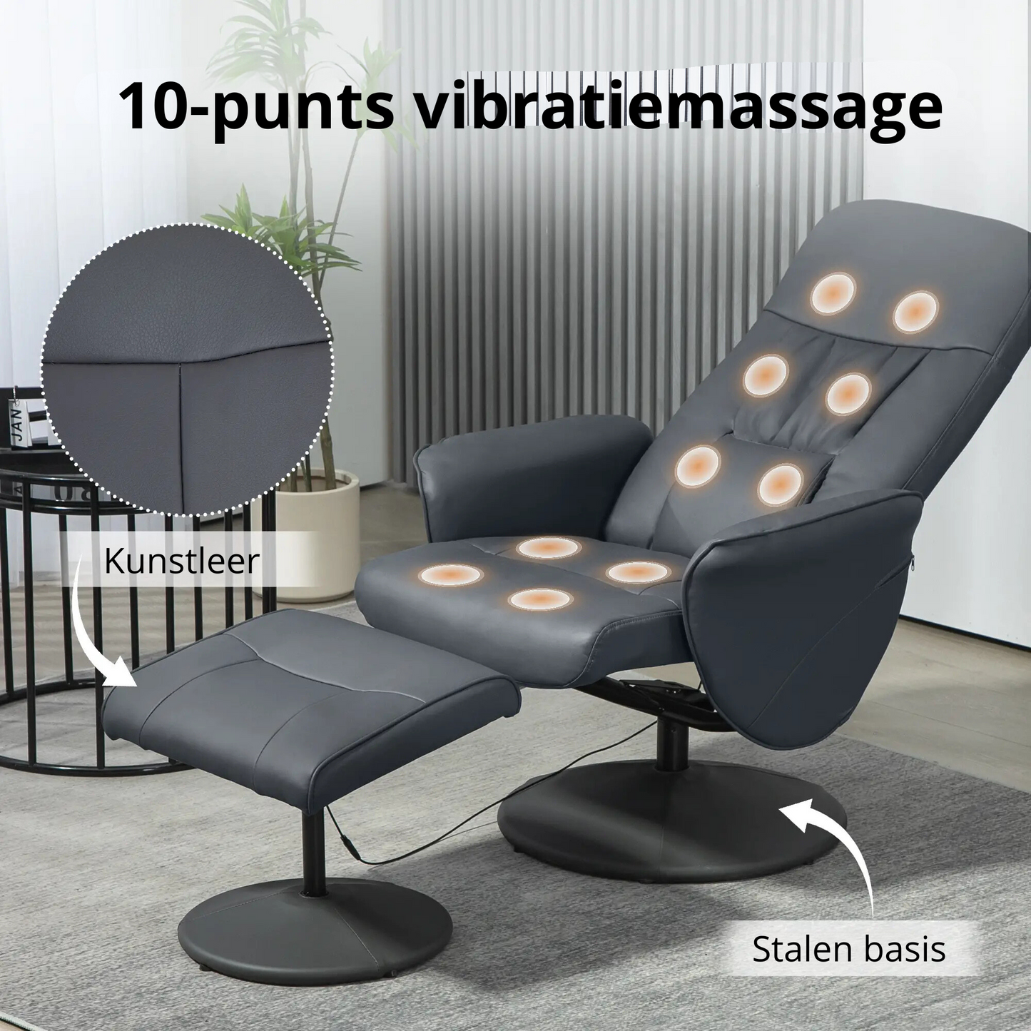 Nancy's Verdelhos Massagestoel met Voetenbankje - Massage Fauteuil - Relaxstoel - Donkergrijs - Kunstleer