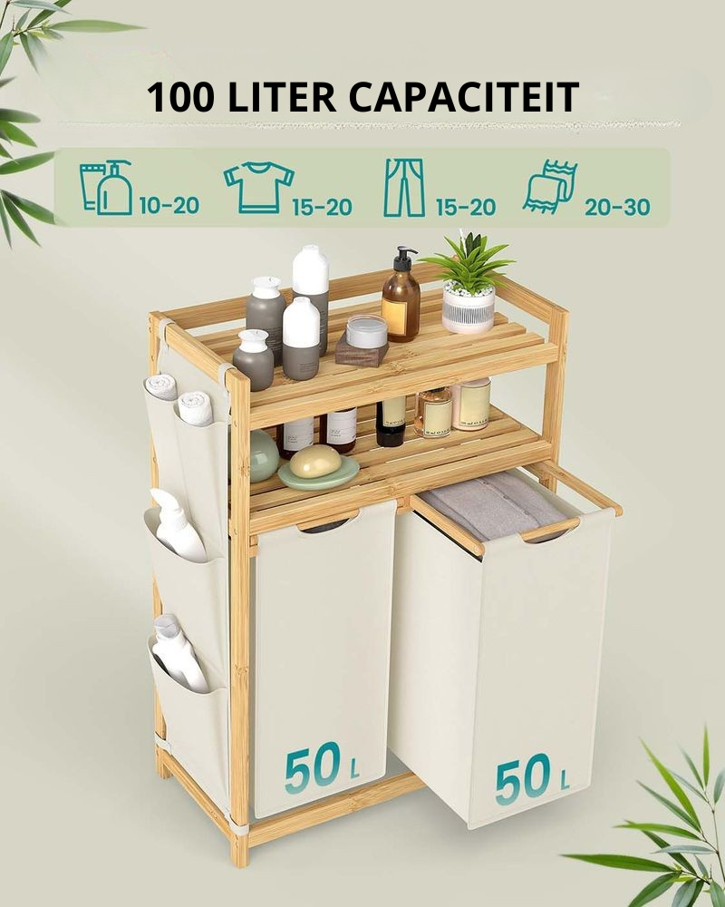 Nancy's Oderzo Wasmand - Wassorteerder - Wasbox - 2 Vakken - Bamboe - 100 Liter