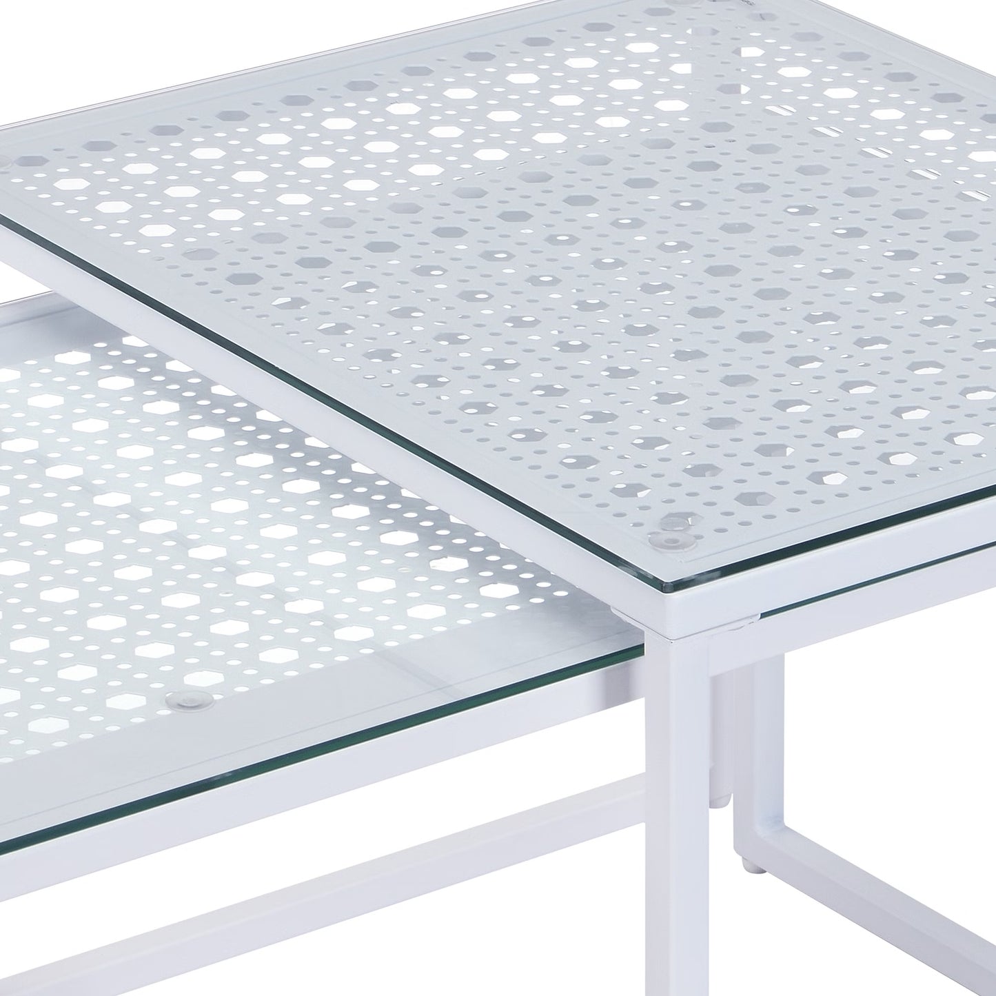 Nancy's Predazzo Salontafel Set - Koffietafels - Bijzettafels - Wit - Glas / Staal