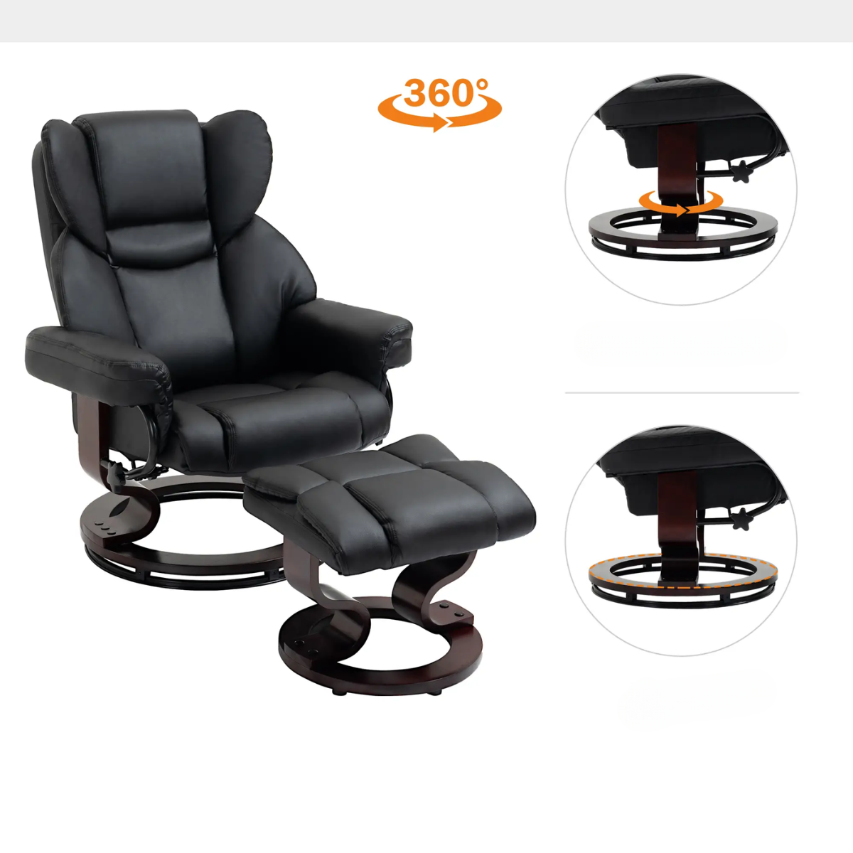 Nancy's Gusta - Relaxfauteuil - Relaxstoel - Verstelbare rugleuning - Draaibaar - Zwart - Kunstleer kopie