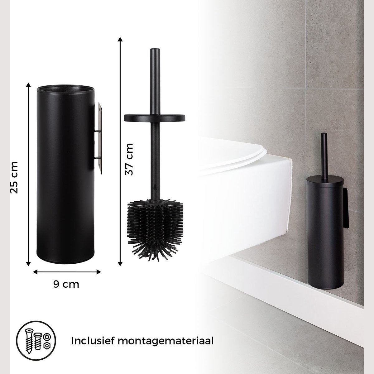 Eleganca Siliconen toiletborstel wandmontage Zwart