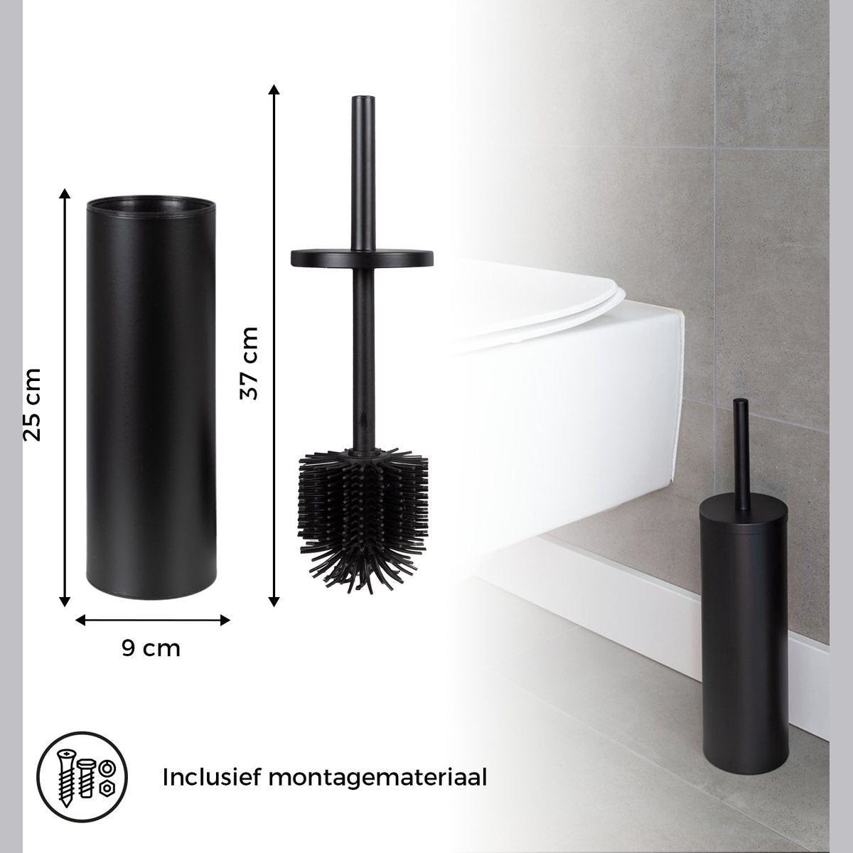 Eleganca Vrijstaande siliconen toiletborstel Zwart