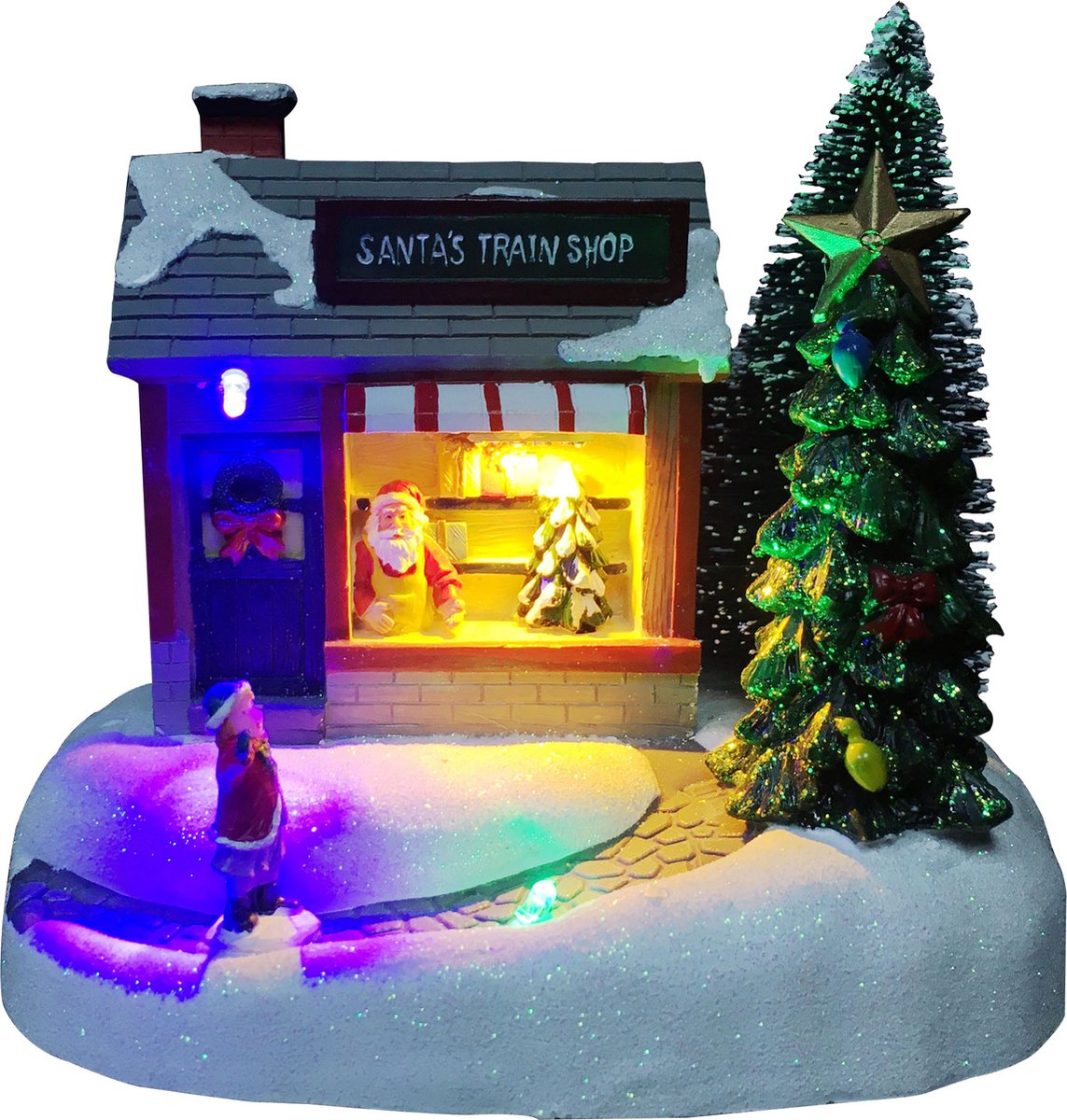Kristmar Santa’s train shop met LED verlichting