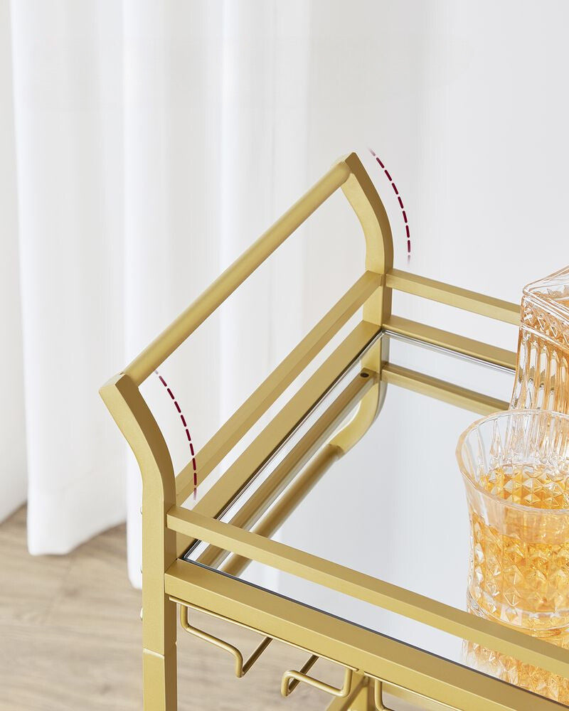Nancy's Redcar Keukentrolley Goud - Serveerwagen - Bartrolley - Modern - Staal - Spiegelglas - 46,8 x 30 x 92 cm