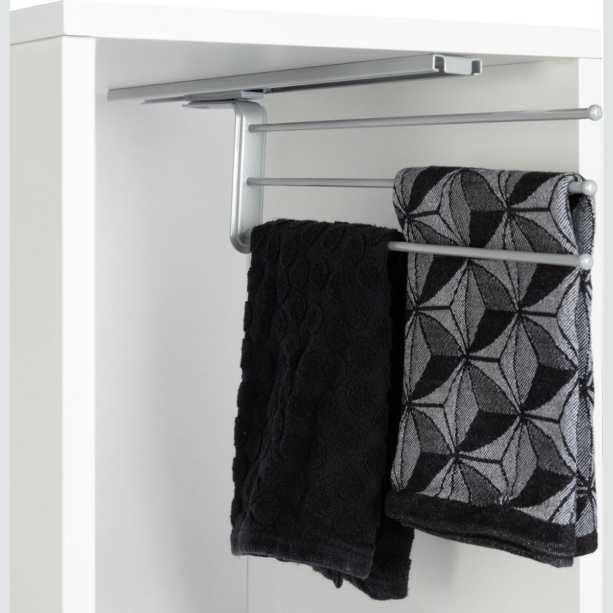 Eleganca Uittrekbaar Handdoekrek – Handoekstang – Inbouwdiepte 50cm – 3 armen – Handdoekhouder Badkamer of keuken – Inclusief bevestigingsmateriaal – Zilver