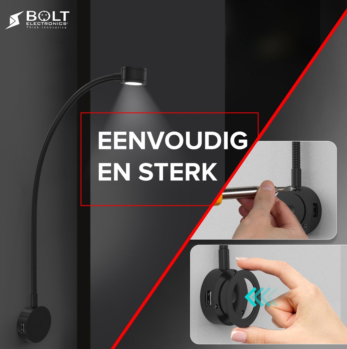 Bolt Electronics® Bedlamp met twee USB poorten 2 stuks Zwart