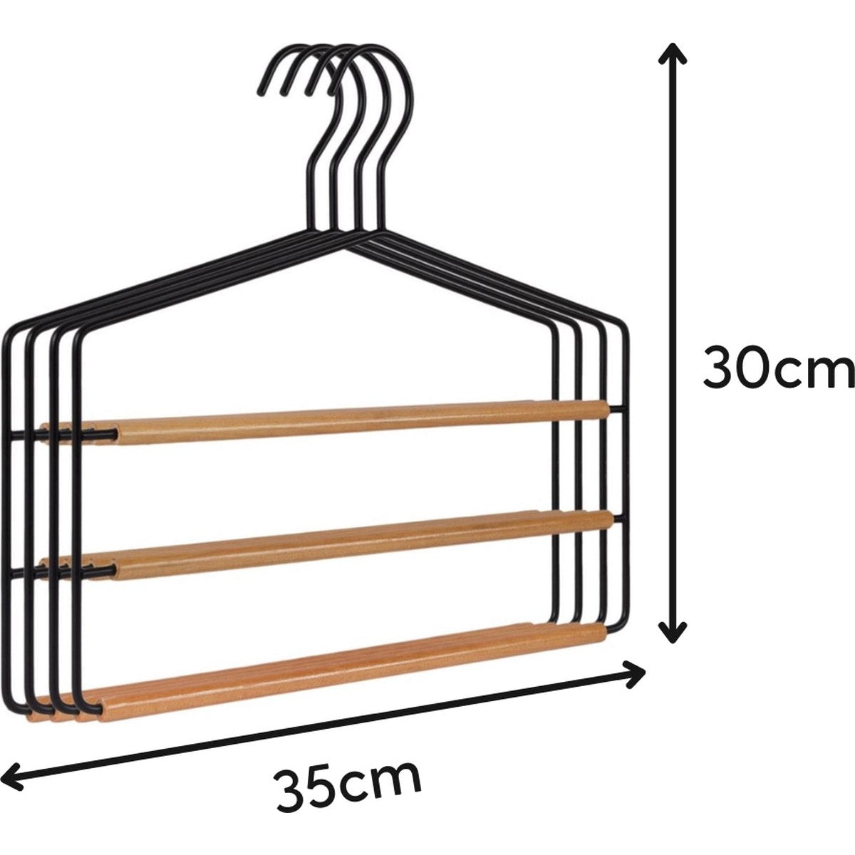 Eleganca Luxe broekhangers 3in1 Zwart met hout