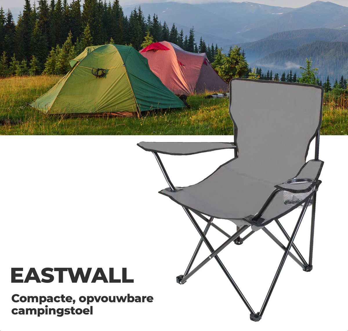 EASTWALL Campingstoel opvouwbaar Grijs