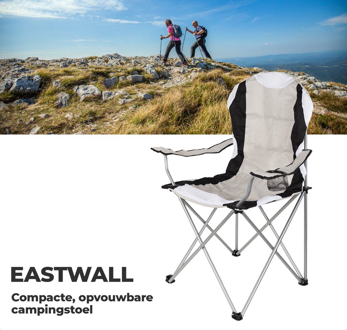 EASTWALL Opvouwbare luxe campingstoel Grijs