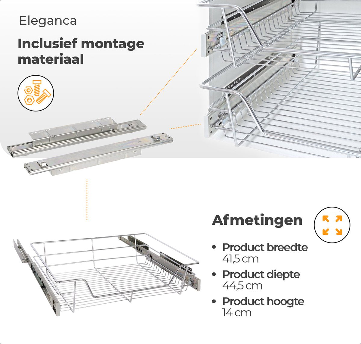 Eleganca Draadmand met soft-close zijgeleider voor kastfront 50cm