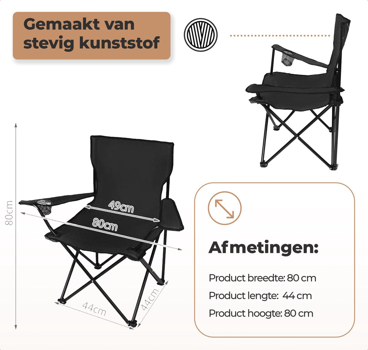EASTWALL Campingstoel opvouwbaar Zwart
