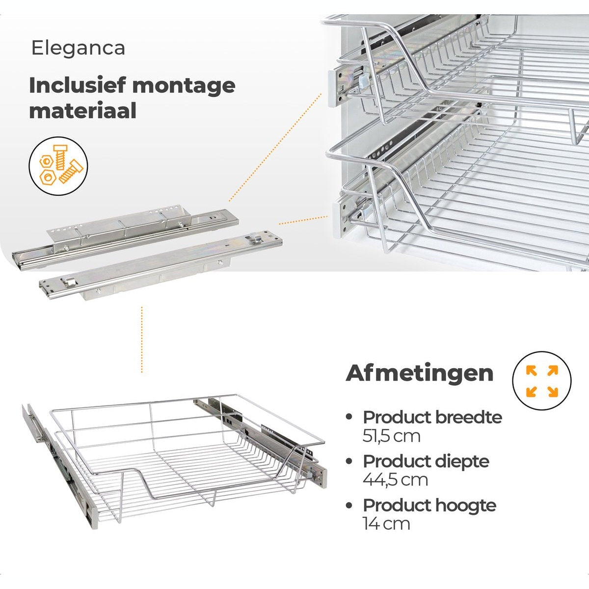 Eleganca Draadmand met soft-close zijgeleider voor kastfront 60cm