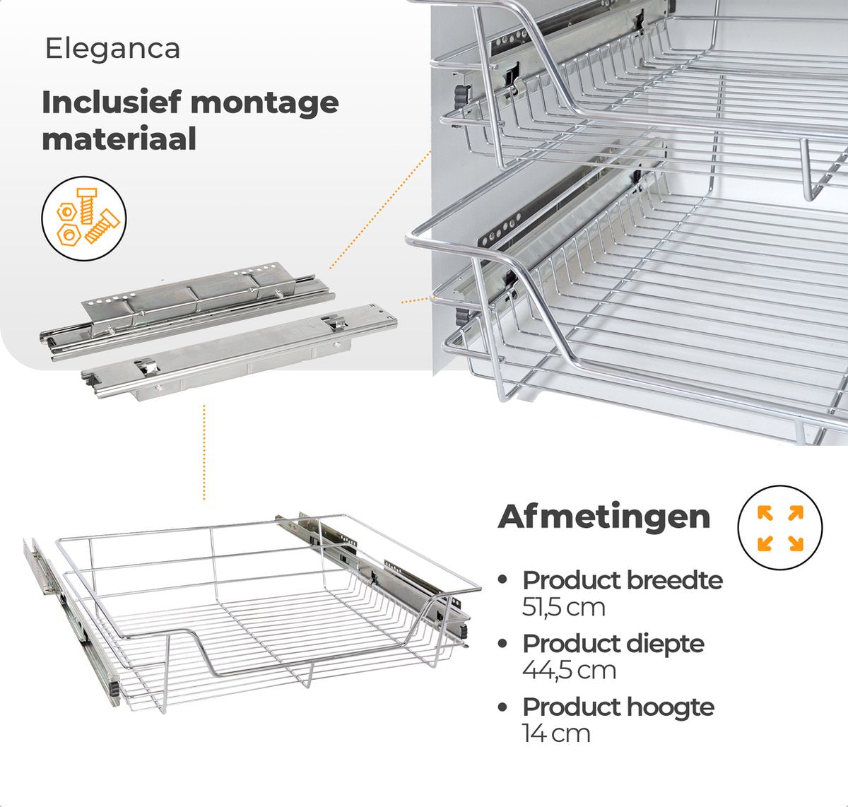 Eleganca Draadmand met zijgeleider voor kastfront 60cm