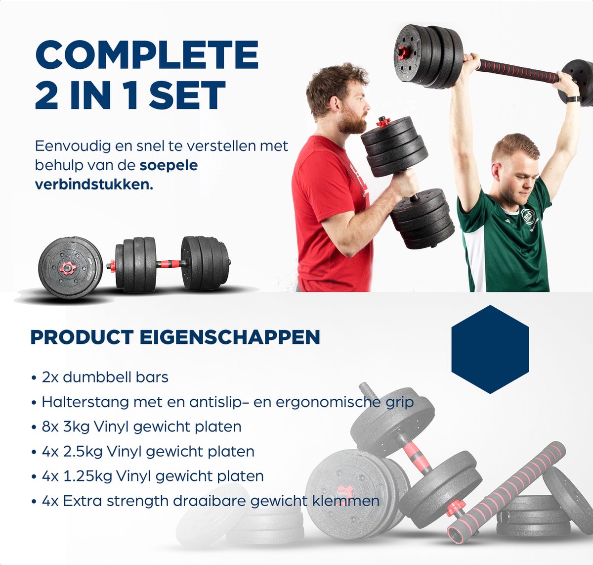 SOUTHWALL Verstelbare Dumbbell Set tot 40kg – Halterset – 2-in-1 Gewichten – Home Gym - Krachttraining – Rood