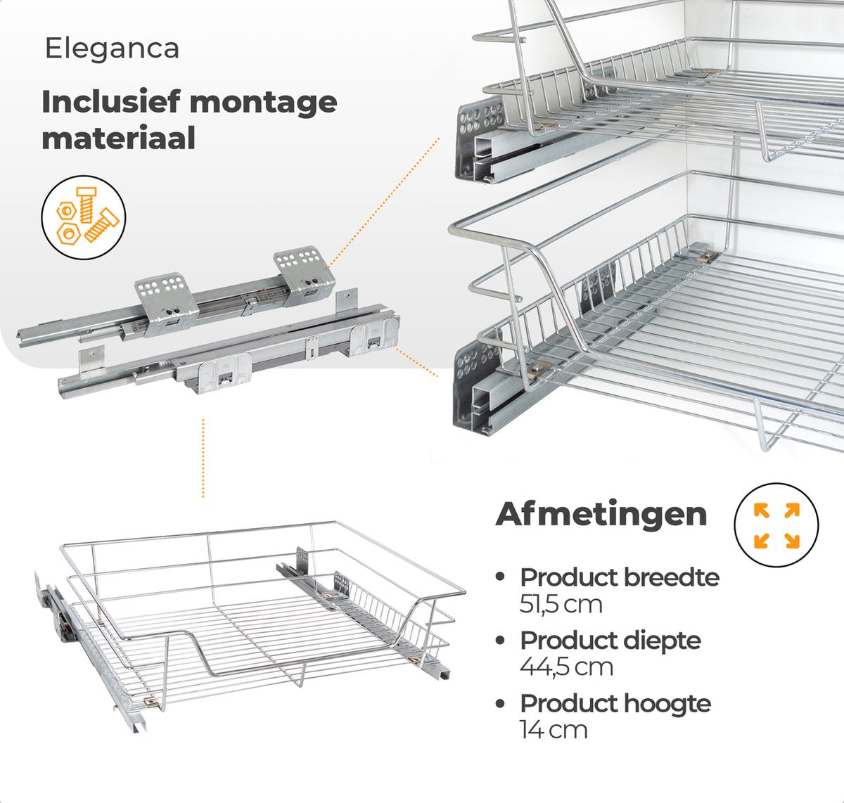 Eleganca Draadmand met soft-close ondergeleider voor kastfront 60cm