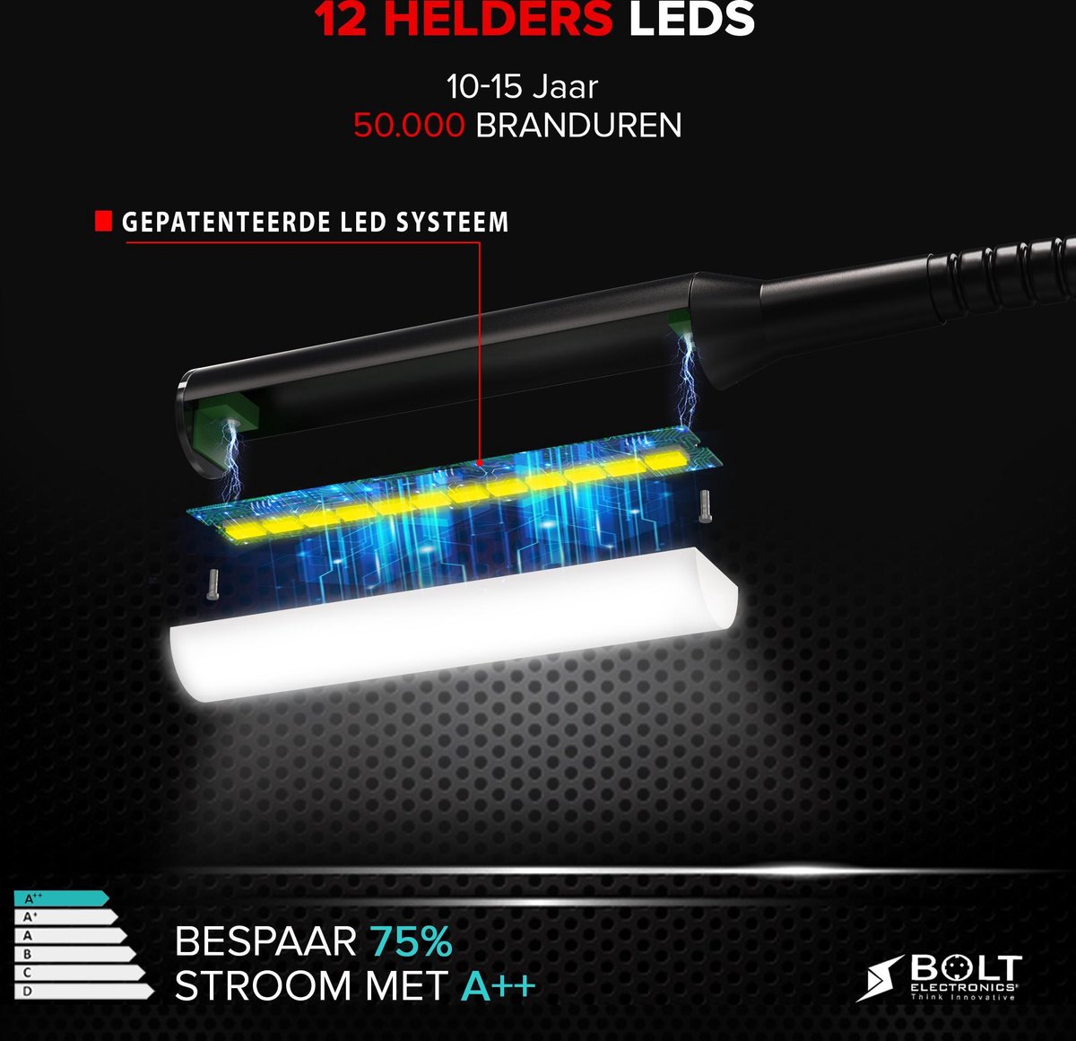 Bolt Electronics® Dimbaar LED leeslamp met twee USB poorten 1 stuk Zwart