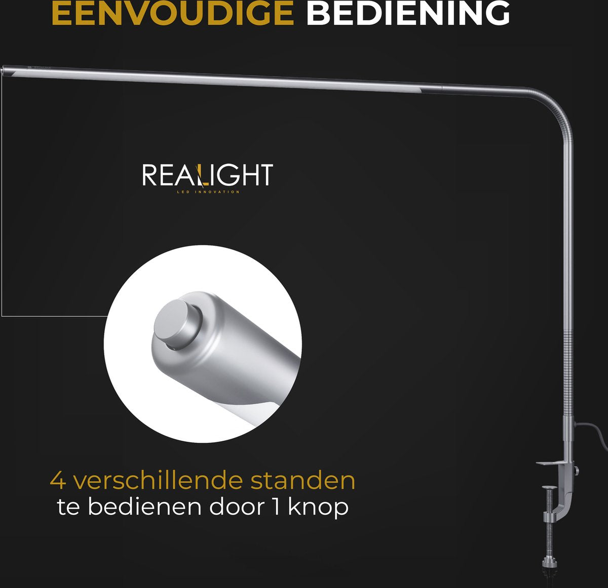 Realight LED Bureaulamp met klem Zilver