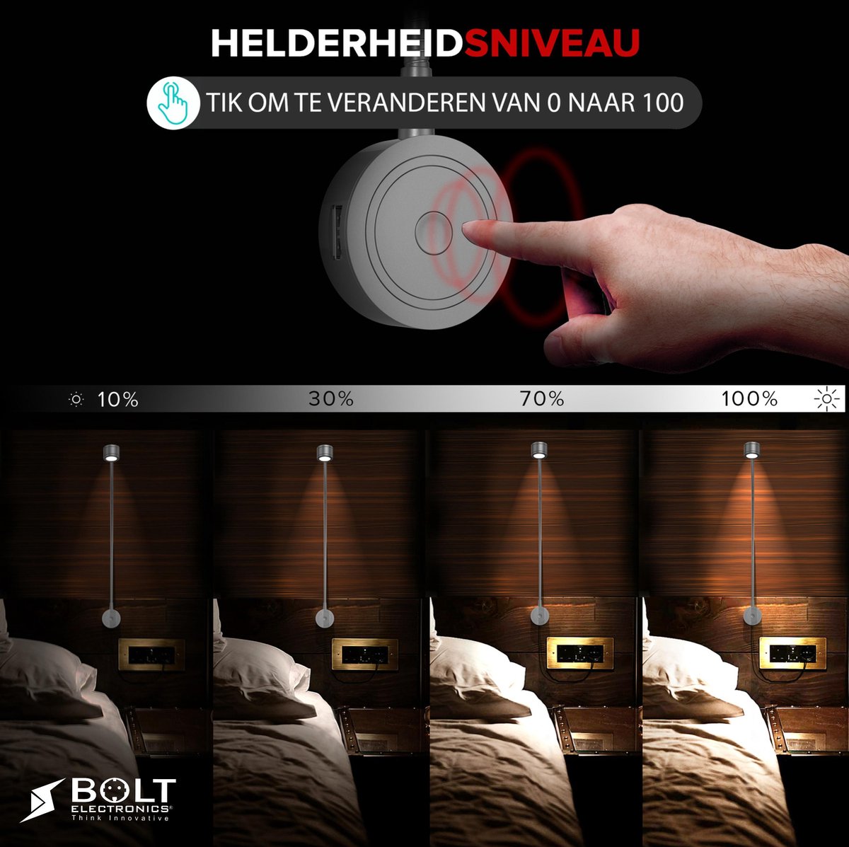 Bolt Electronics® Bedlamp met twee USB poorten 2 stuks Zilver