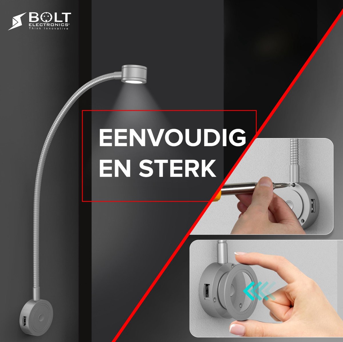 Bolt Electronics® Bedlamp met twee USB poorten 1 stuk Zilver