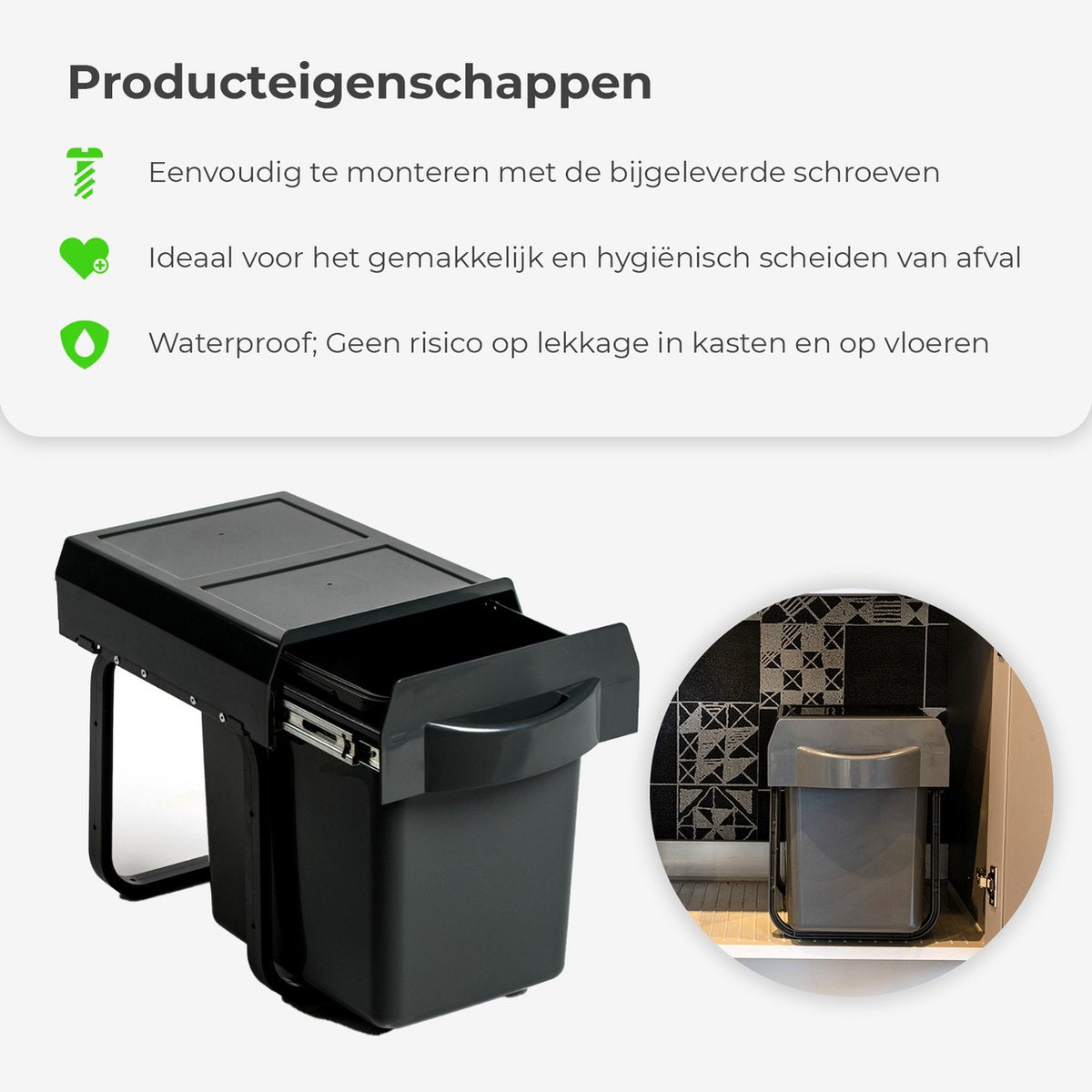 Eleganca Inbouw prullenbak - Inbouw afvalemmer - Inbouw afvalbak - Inbouw vuilnisbak- 16 Liter