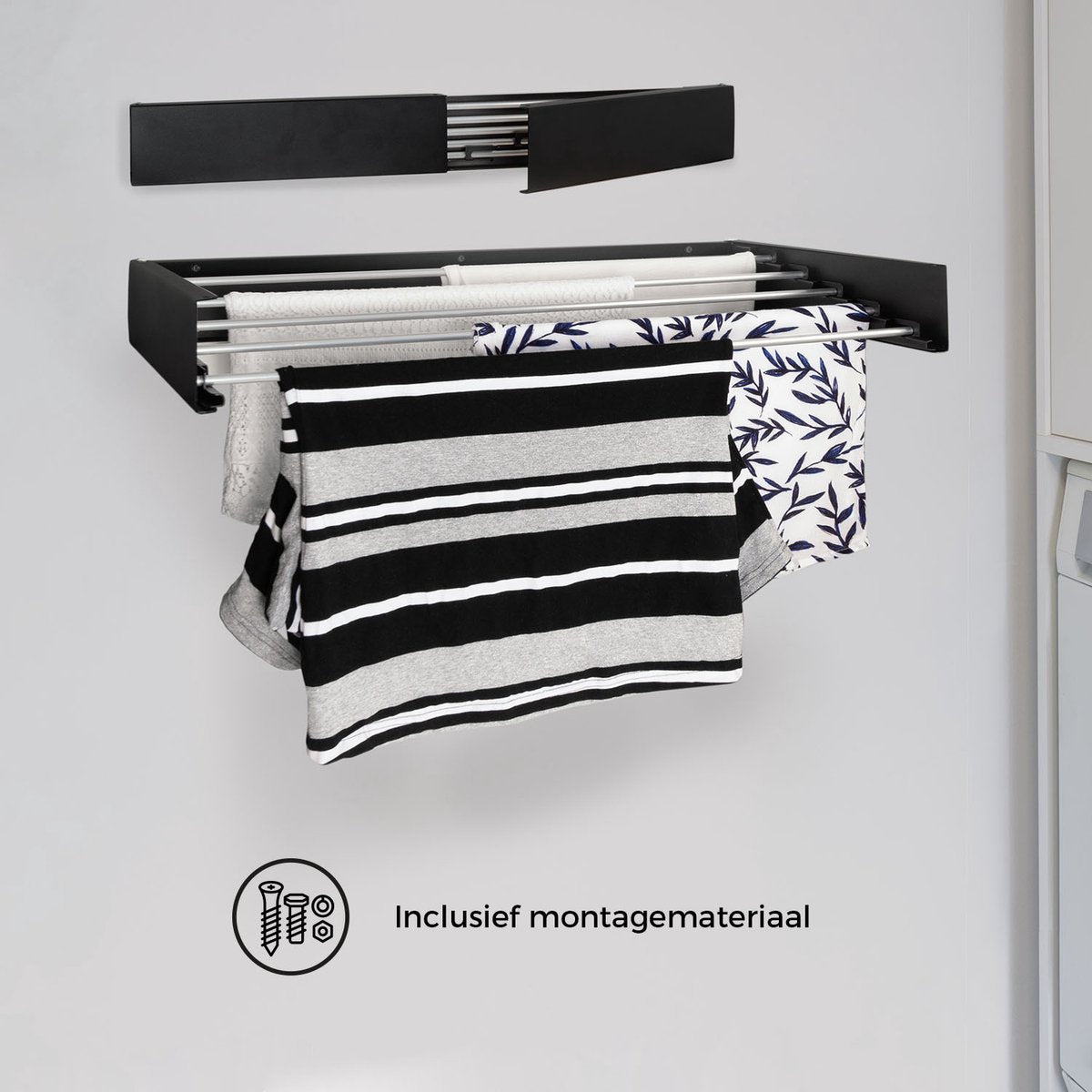 Milano Luxurious Wasrek inklapbaar - Wand wasrek - Wasrek muur - 80cm - Zwart