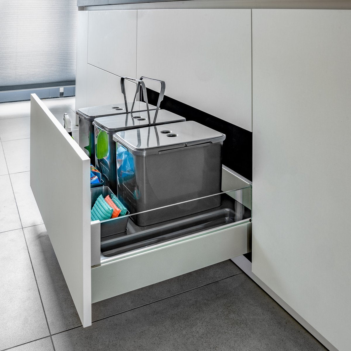 Eleganca Prullenbak lade - Inbouw prullenbak - Inbouw afvalemmer - Inbouw afvalbak - Inbouw vuilnisbak - 3x12 Liter