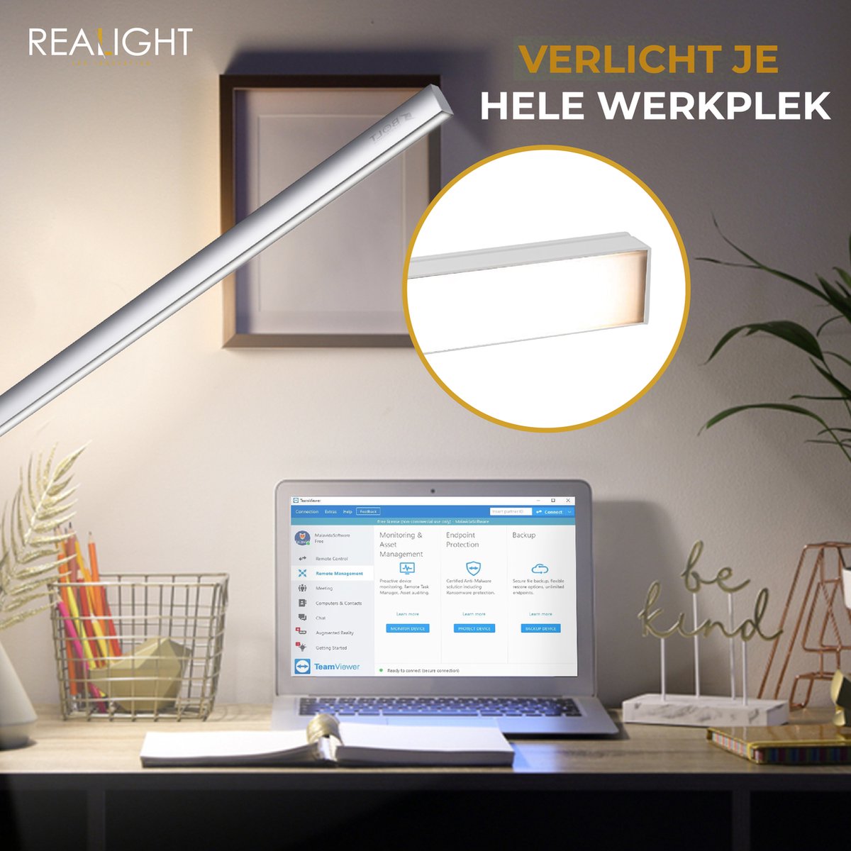 Realight LED bureaulamp USB oplaadbaar met 3 lichtkleuren Zilver