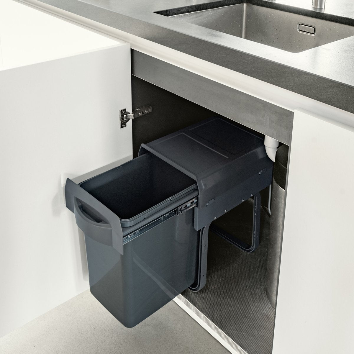 Eleganca Inbouw prullenbak - Inbouw afvalemmer - Inbouw afvalbak - Inbouw vuilnisbak - 20 Liter - Antraciet B26 x D37 x H41 cm