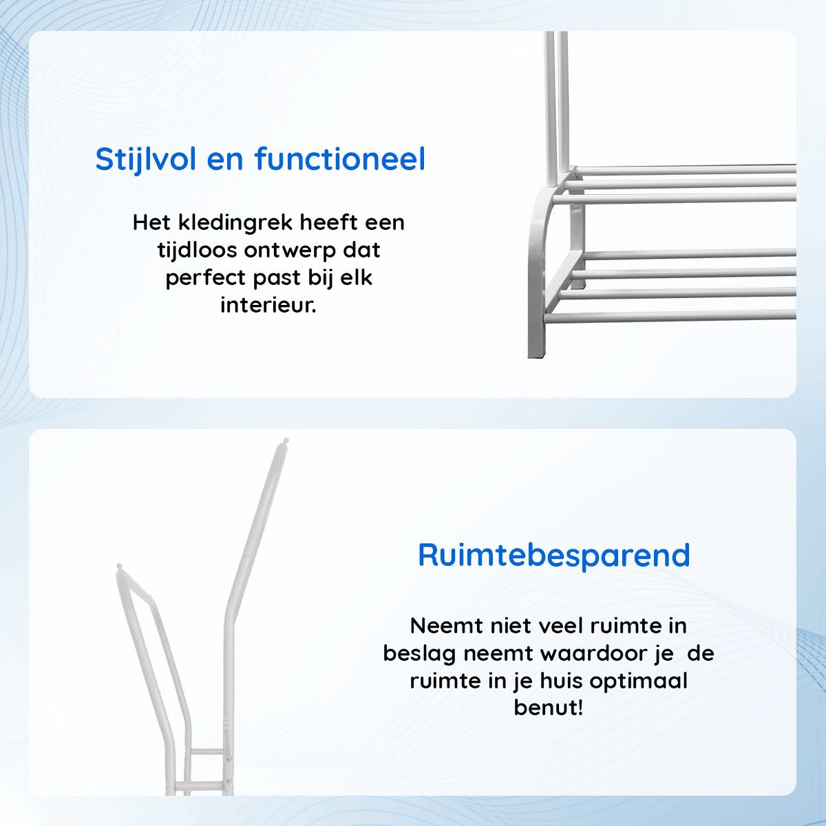 Eleganca Kledingrek - 2 stangen en schoenenplanken - Wit- Staal