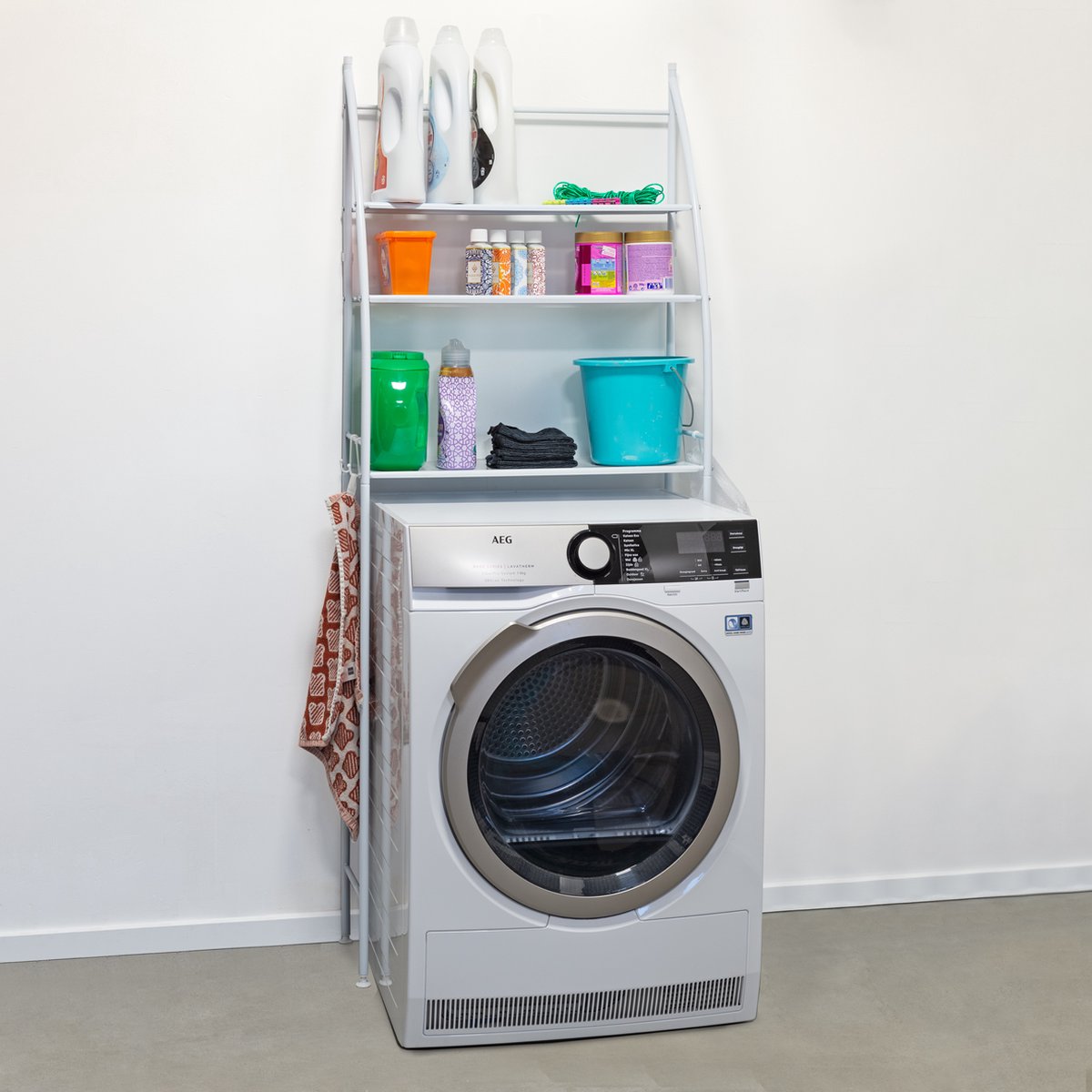 LG Life's Green wasmachine ombouw Opbergrek met 3 planken en handdoekhaakjes Wit