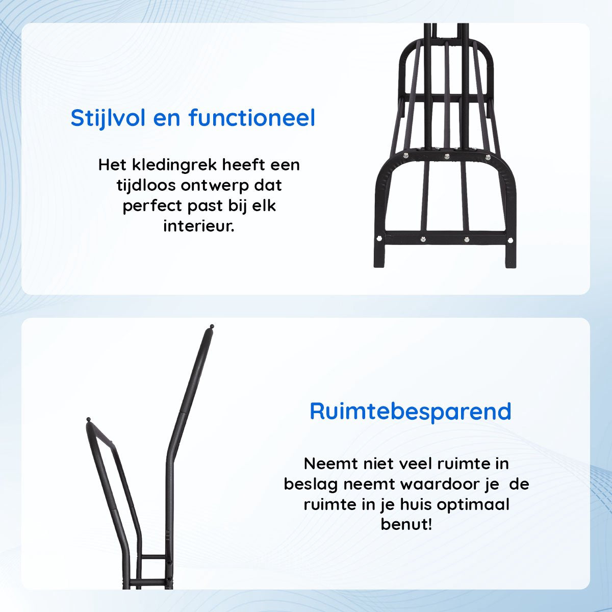 Eleganca Kledingrek - 2 stangen en schoenenplanken - Zwart - Staal