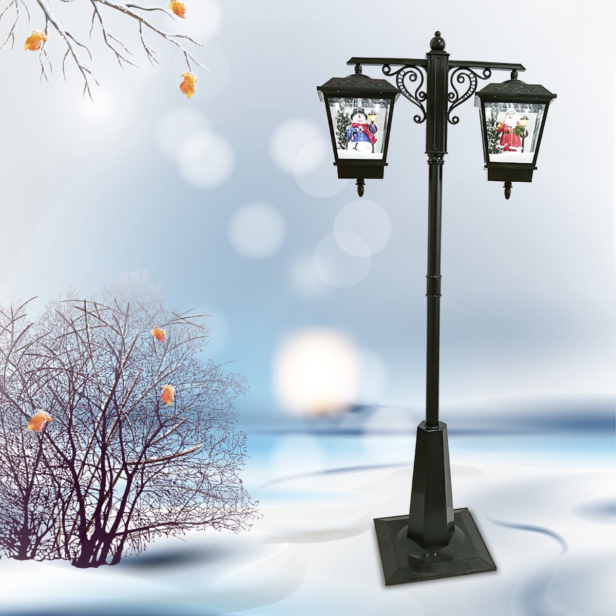 Lanterne de Noël Kristmar avec effet neige, musique et effets de lumière