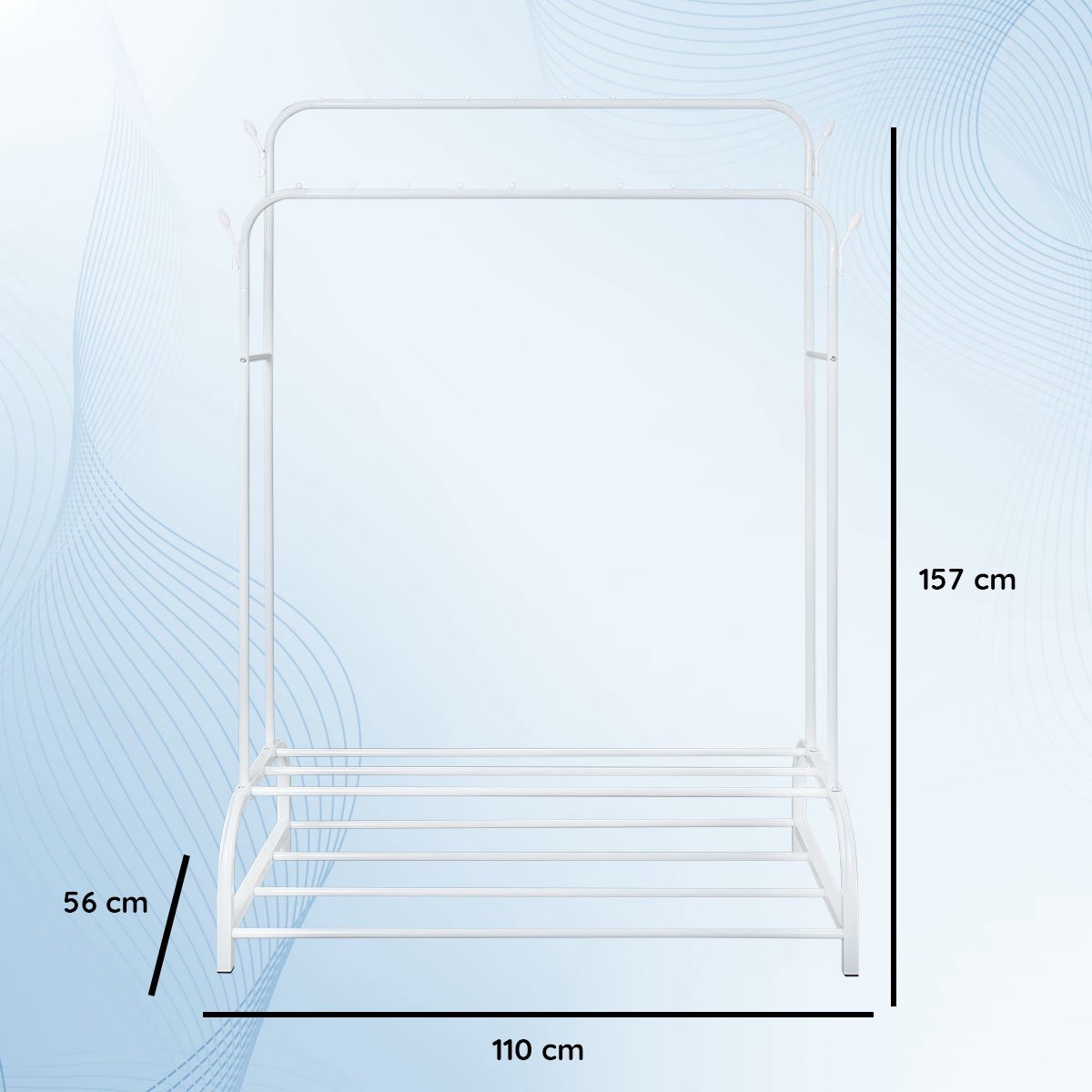 Eleganca Kledingrek met stangen en haken - Wit - Staal - 2 Schoenenplanken
