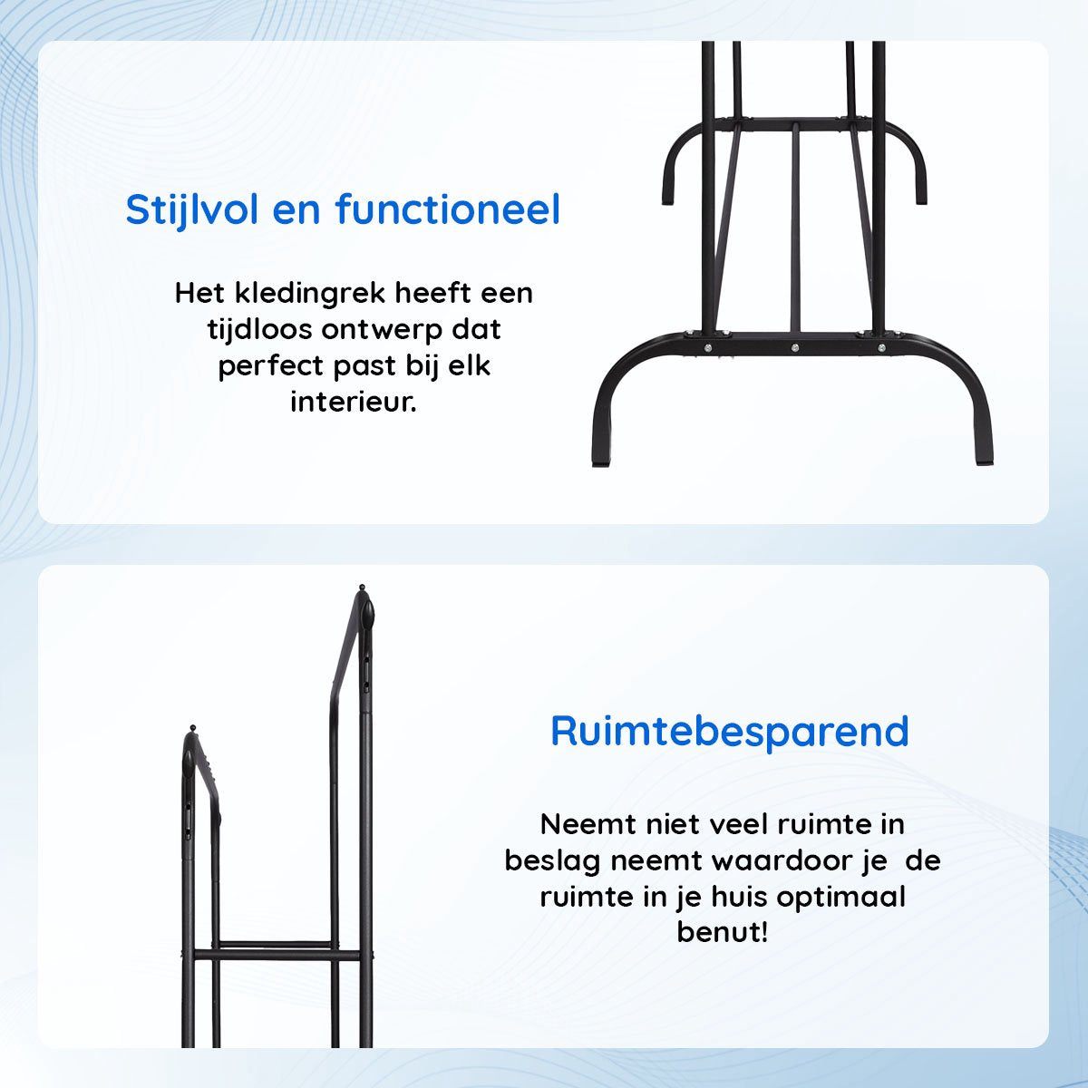Eleganca Kledingrek met stangen en haken - Zwart - Staal - 2 Schoenenplanken