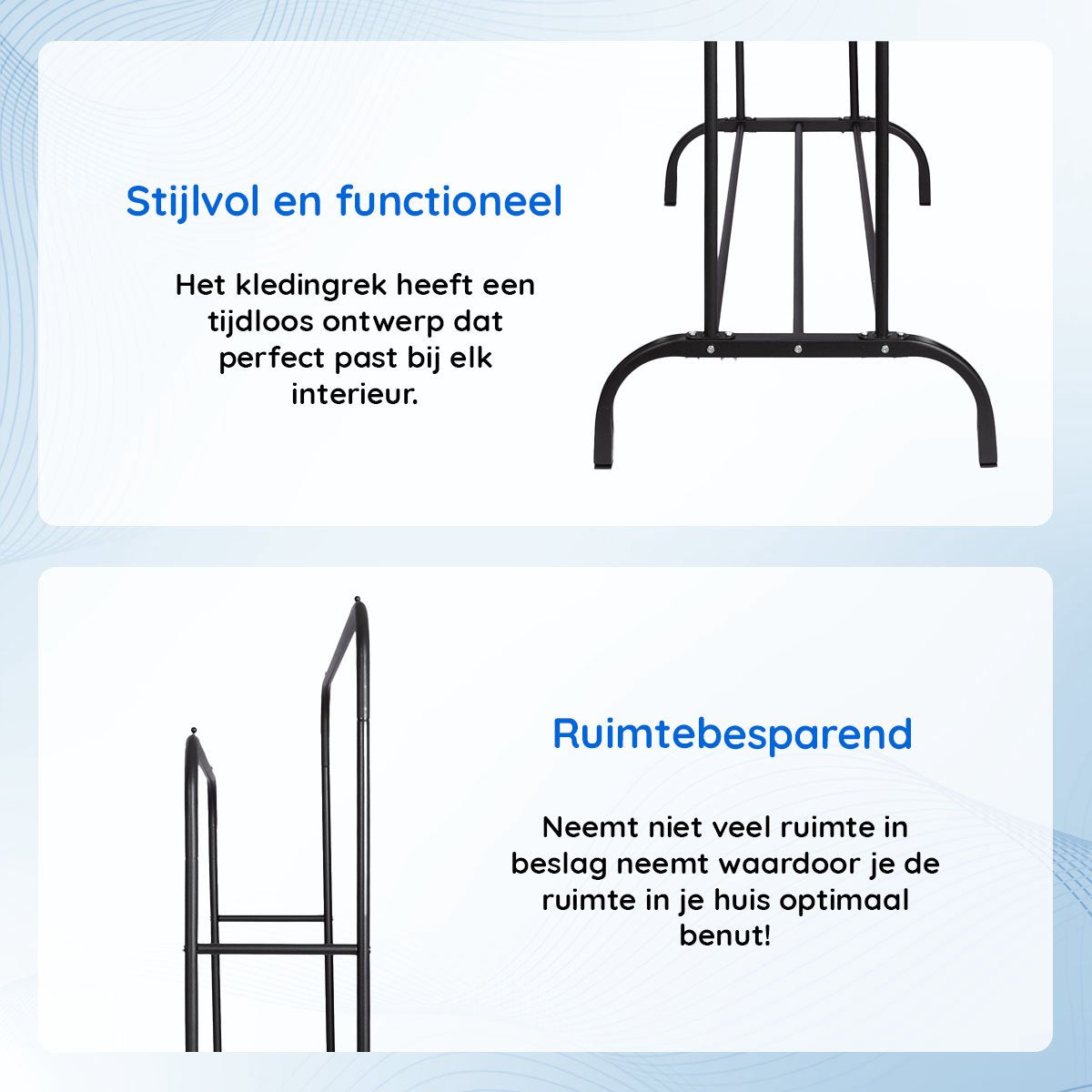 ELEGANCA Kledingrek - Zwart - Metaal - Kledingrek met 2 stangen - Schoenenplank