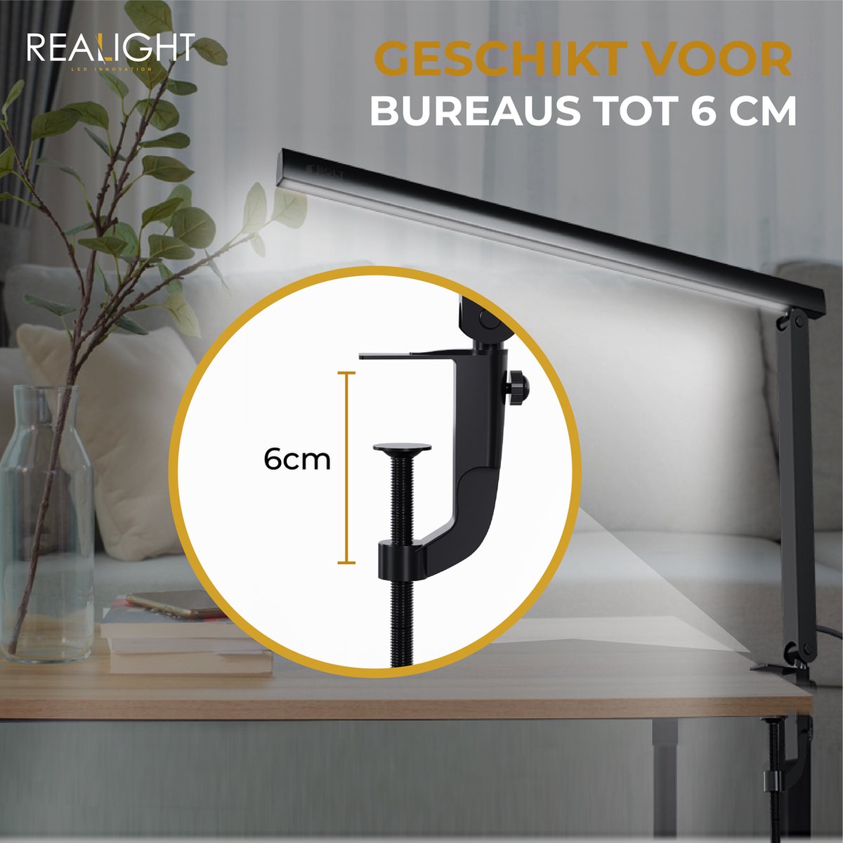 Realight LED bureaulamp USB oplaadbaar met 3 lichtkleuren Zwart