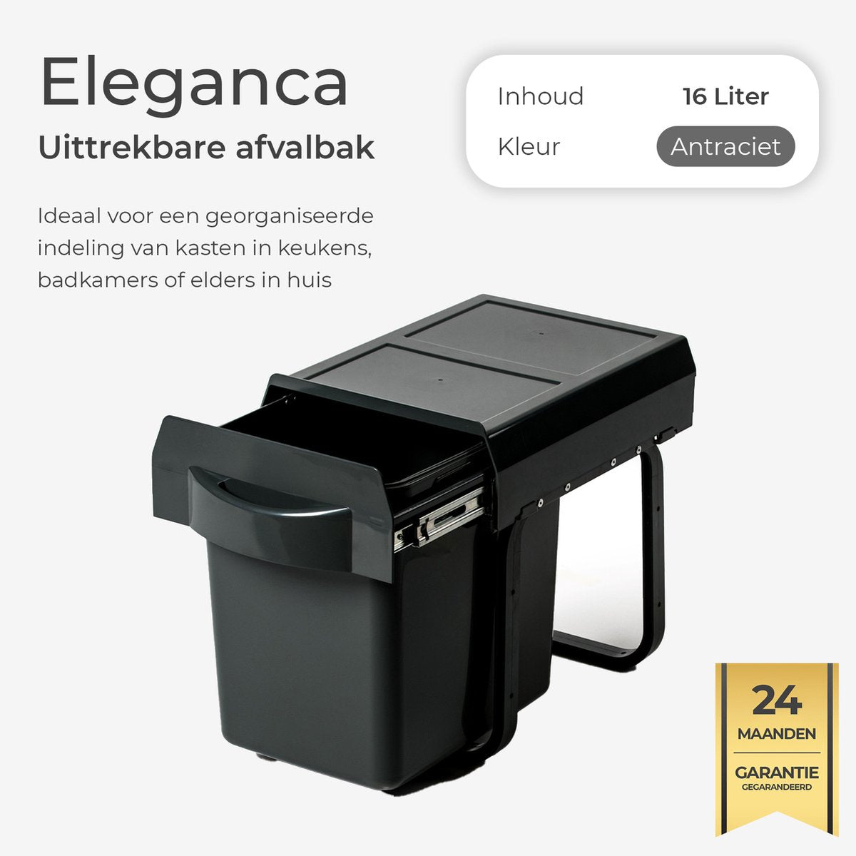 Eleganca Inbouw prullenbak - Inbouw afvalemmer - Inbouw afvalbak - Inbouw vuilnisbak- 16 Liter