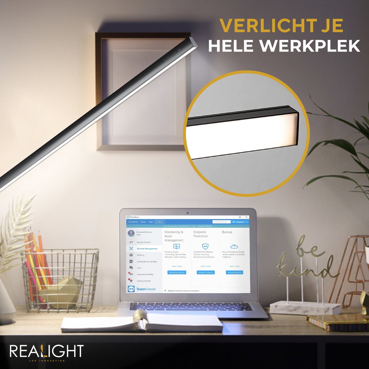 Realight LED bureaulamp USB oplaadbaar met 3 lichtkleuren Zwart