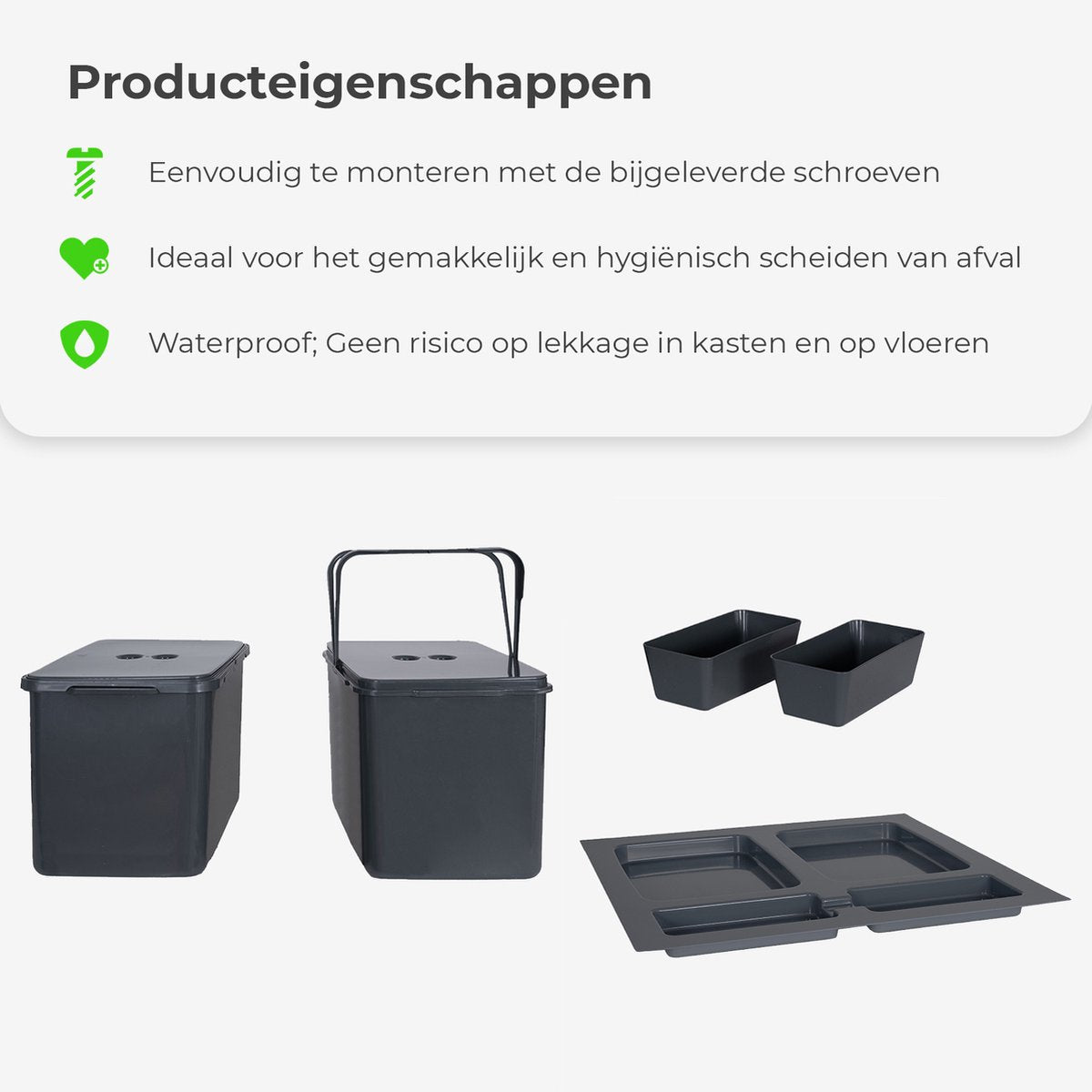 Eleganca Prullenbak lade - Inbouw prullenbak - Inbouw afvalemmer - Inbouw afvalbak - Inbouw vuilnisbak - 2x12 Liter
