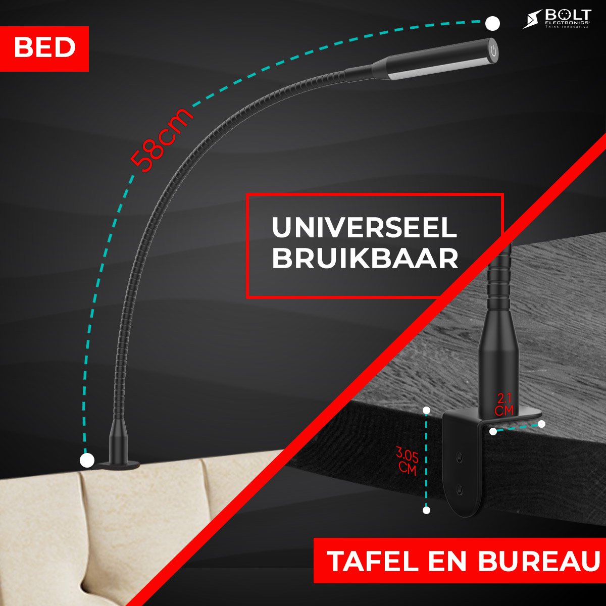 Bolt Electronics® LED bureaulamp dimbaar 2 stuks Zwart