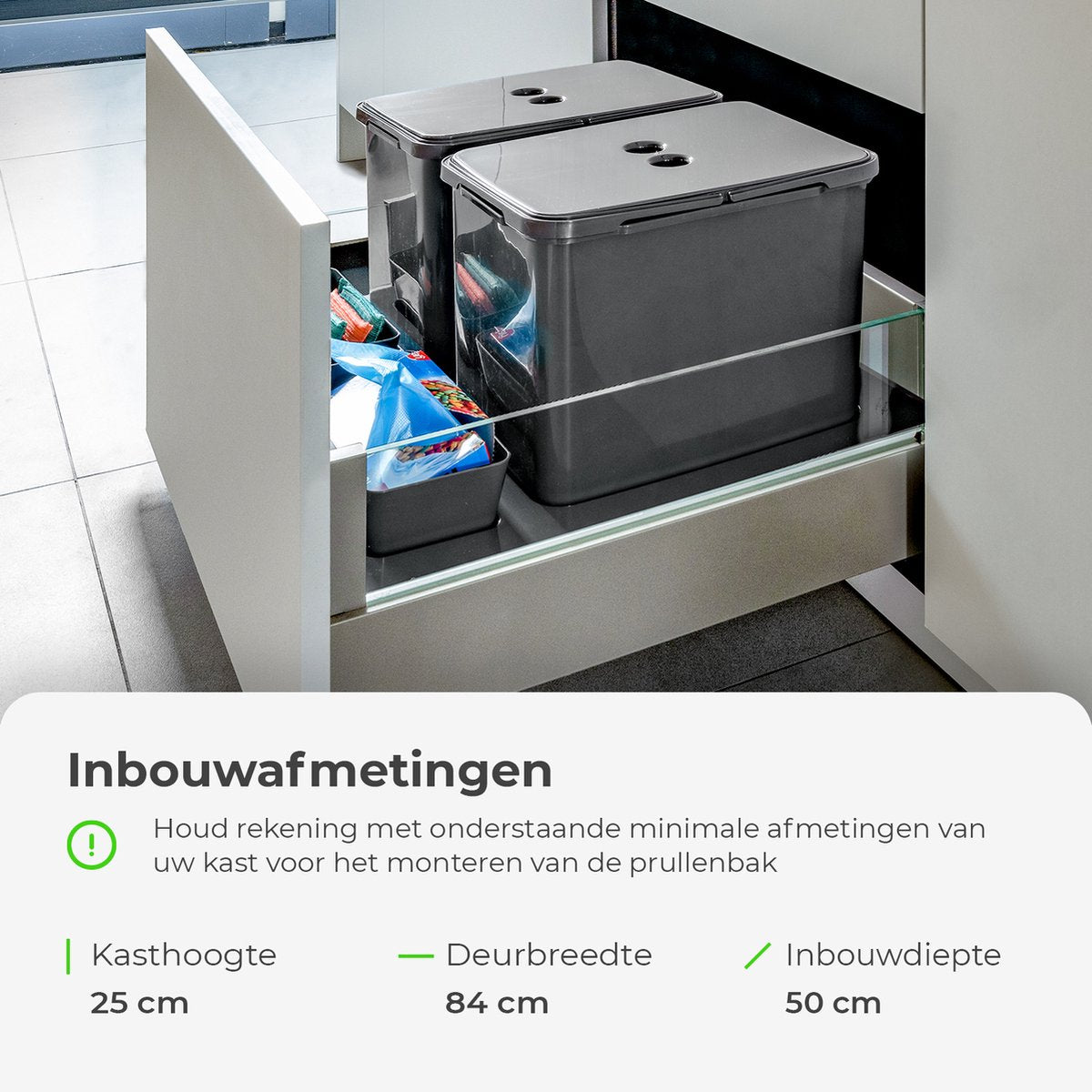 Eleganca Prullenbak lade - Inbouw prullenbak - Inbouw afvalemmer - Inbouw afvalbak - Inbouw vuilnisbak - 2x12 Liter